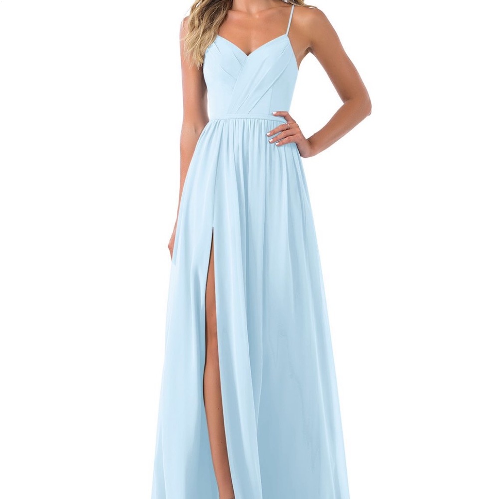 Azazie SIZE 4-6  LIGHT BLUE BRIDESMAID DRESS WITH POCKETS